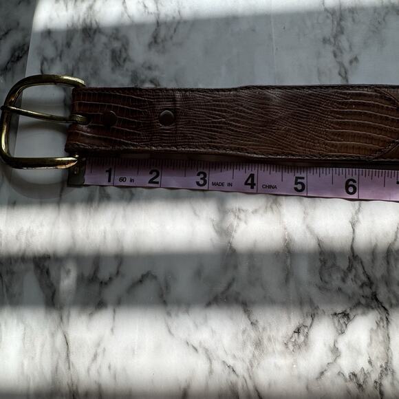 Tex Tan Leather Lizard Scroll Inlay Western Belt Size 34 Brown Brass Buckle USA - Picture 4 of 16